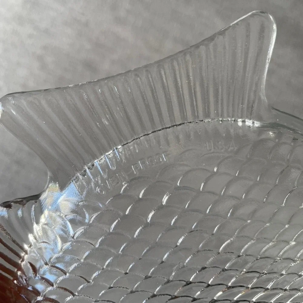 Vintage Clear Glass‎ Fish Serving Platter Tray Oven Proof USA